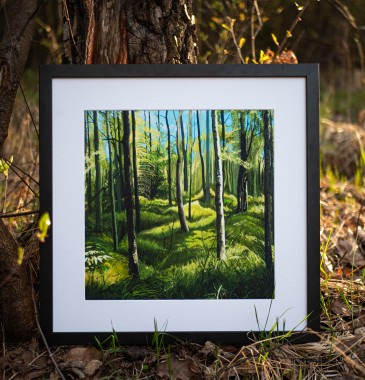 Świt w lesie — giclee 30×30 cm